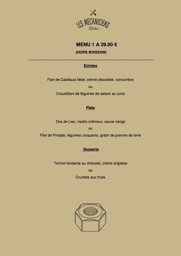 Menu 1 a 29.00€ - MECA (hors boisson)