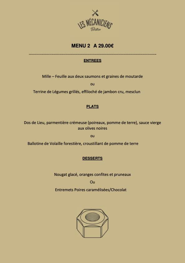 Menu 2 a 29.00€ - MECA (hors boissons)