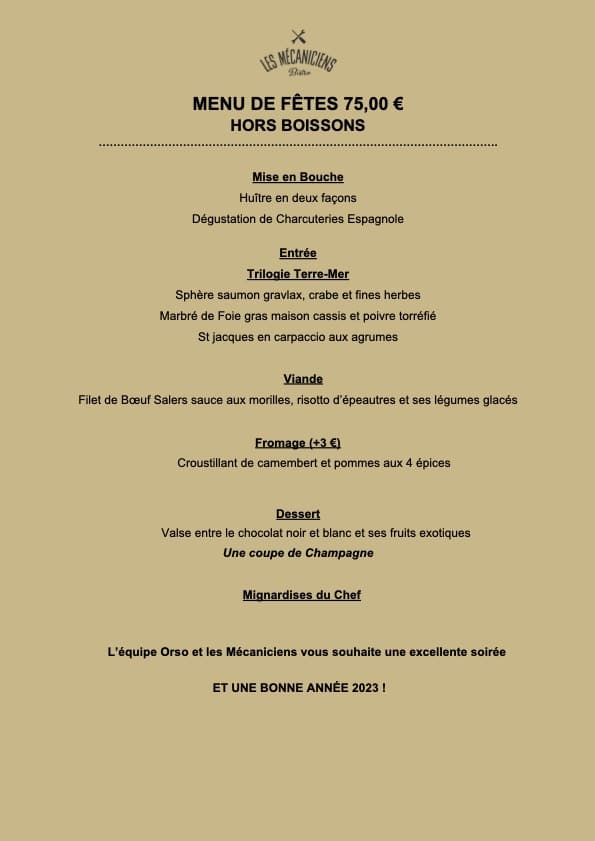 Menu fêtes 75 € 2022