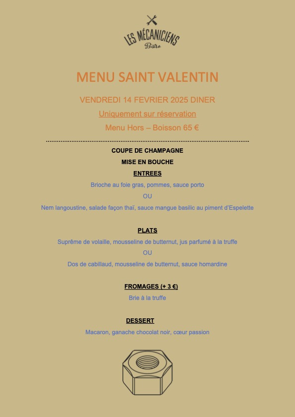 Menu Saint Valentin 2025